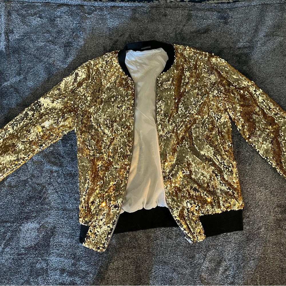 Gold sequin bomber style jacket- Size Small